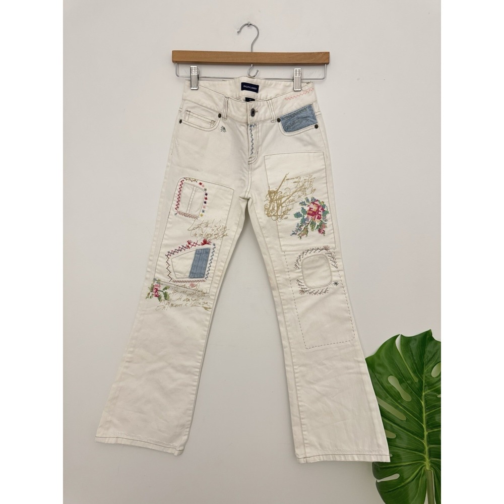 Vintage Ralph Lauren‎ Dungarees Girls Patchwork Embroidered Jeans Boho Denim
